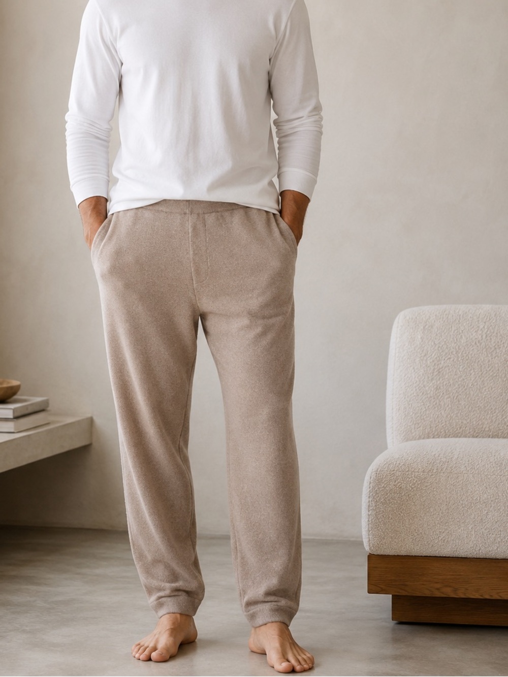 Sean John Collection Cotton Cashmere Knit Lounge Pants Beige Tan - Size L